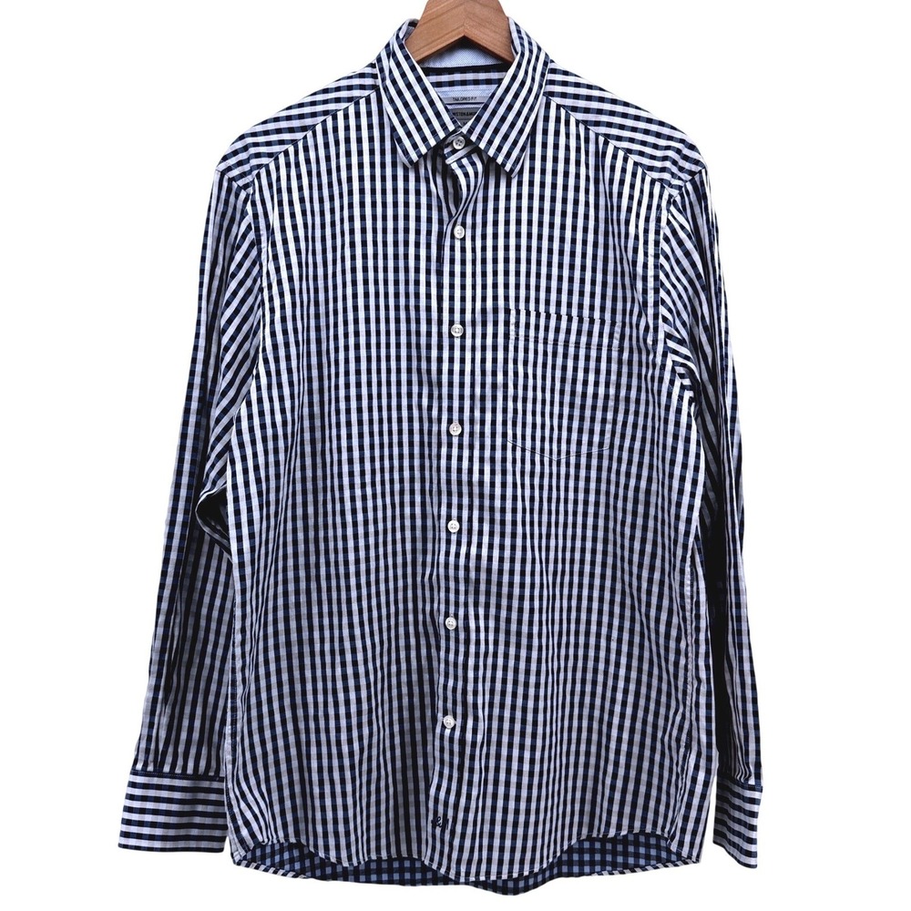 Johnston & Murphy Shirt Mens M Navy Gingham Tailored Fit Long Sleeve Casual Prep - Picture 2 of 8